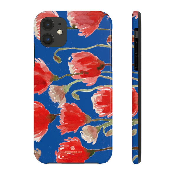 Dark Blue Red Tulip Phone Case, Floral Print Flower Case Mate Tough Phone Cases-Made in USA - Heidikimurart Limited 