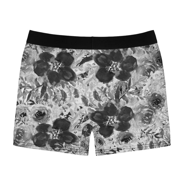 Grey Floral Print Men's Underwear, Designer Boxer Briefs-All Over Prints-Printify-Heidi Kimura Art LLC