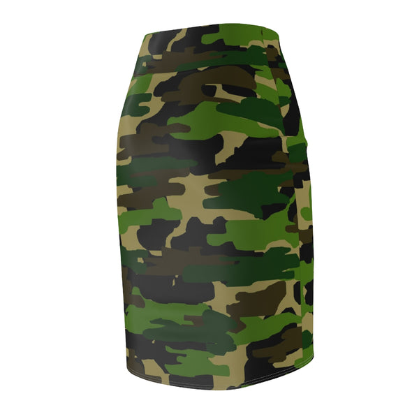 Green Camouflage Military Army Print Women's Pencil Skirt-Made in USA (Size XS-2XL)-Pencil Skirt-Heidi Kimura Art LLC