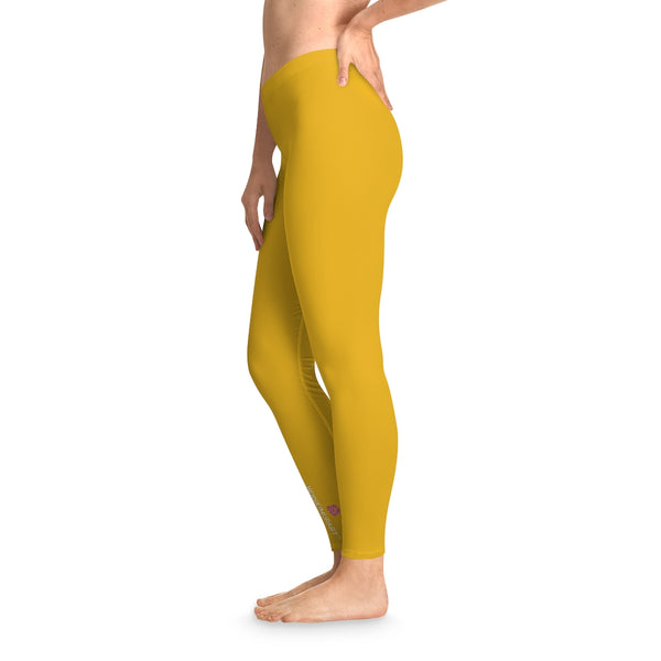 Yellow Solid Color Tights, Yellow Solid Color Designer Comfy Women's Stretchy Leggings- Made in USA