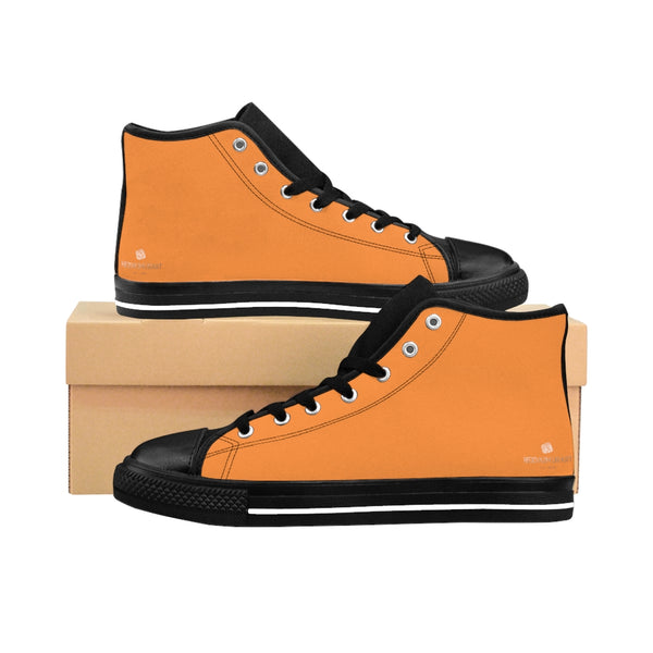 Orange Men's Sneakers, Colorful Orange Solid Color Print Designer Men's Shoes, Men's High Top Sneakers US Size 6-14, Mens High Top Casual Shoes, Unique Fashion Tennis Shoes, Solid Color Sneakers, Mens Modern Footwear (US Size: 6-14)