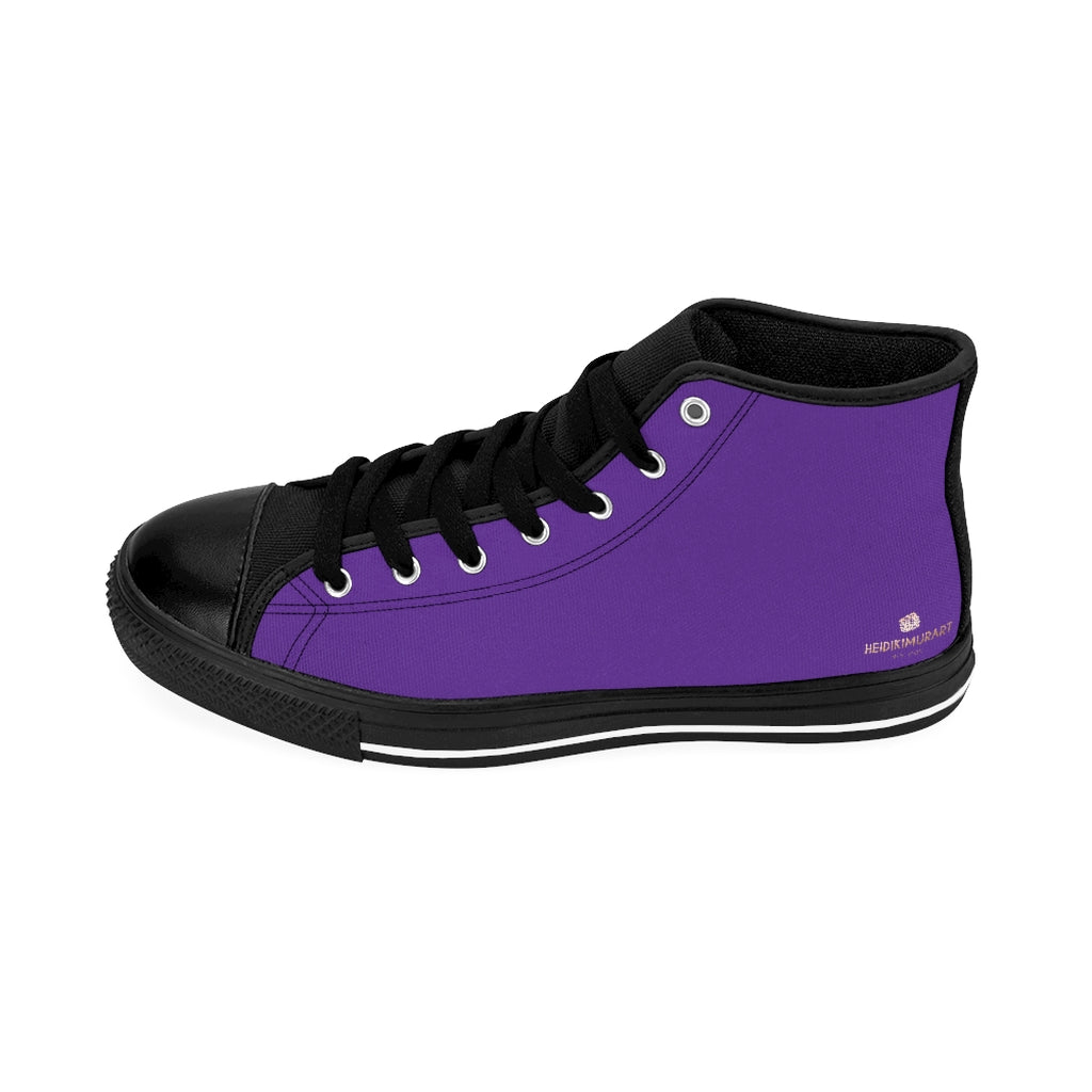 Dark Purple Men's Sneakers, Royal Purple Solid Color Print Designer Men's Shoes, Men's High Top Sneakers US Size 6-14, Mens High Top Casual Shoes, Unique Fashion Tennis Shoes, Solid Color Sneakers, Mens Modern Footwear (US Size: 6-14)