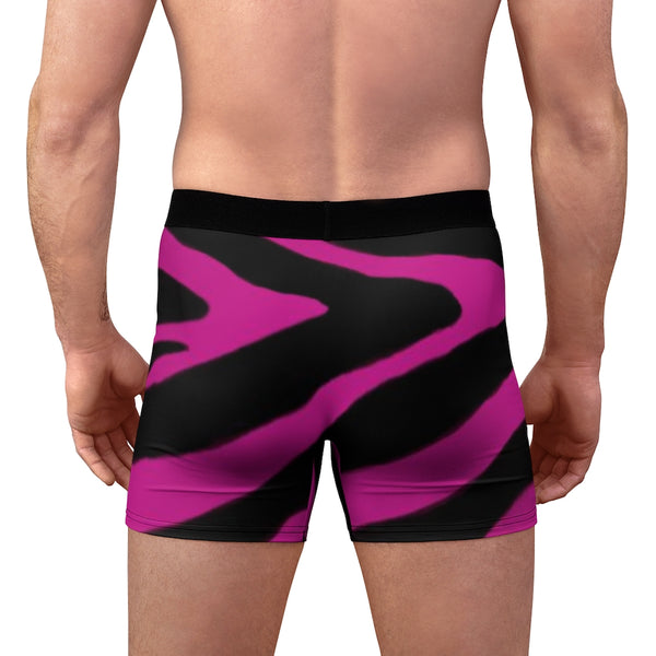 Zebra Stripes Men's Boxer Briefs, Black Pink Zebra Striped Animal Print Best Underwear For Men Sexy Hot Men's Boxer Briefs Hipster Lightweight 2-sided Soft Fleece Lined Fit Underwear - (US Size: XS-3XL)