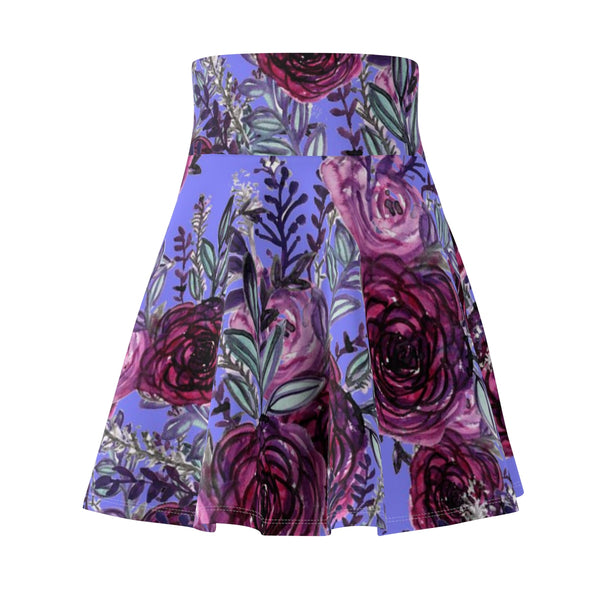 Purple Rose Floral Print Premium Women's Skater Skirt - Made in USA (US Size: XS-2XL)-Skater Skirt-Heidi Kimura Art LLC