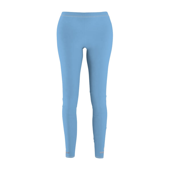 Light Blue Solid Color Print Women's Dressy Long Casual Leggings- Made in USA-All Over Prints-Heidi Kimura Art LLC