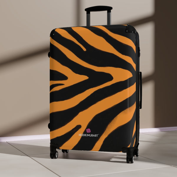 Orange Zebra Print Suitcases, Orange and Black Zebra Striped Animal Print Suitcases, Animal Print Designer Suitcase Luggage (Small, Medium, Large) Unique Cute Spacious Versatile and Lightweight Carry-On or Checked In Suitcase, Best&nbsp;Personal Superior Designer Adult's Travel Bag Custom Luggage - Gift For Him or Her -&nbsp;Printed in USA/ UK