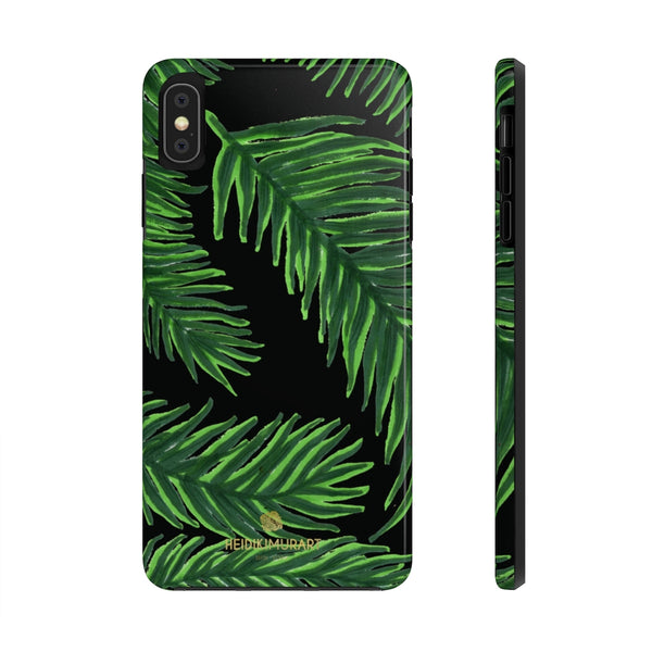 Black Palm Leaf Print Phone Case, Tropical Print Case Mate Tough Phone Cases-Made in USA - Heidikimurart Limited 