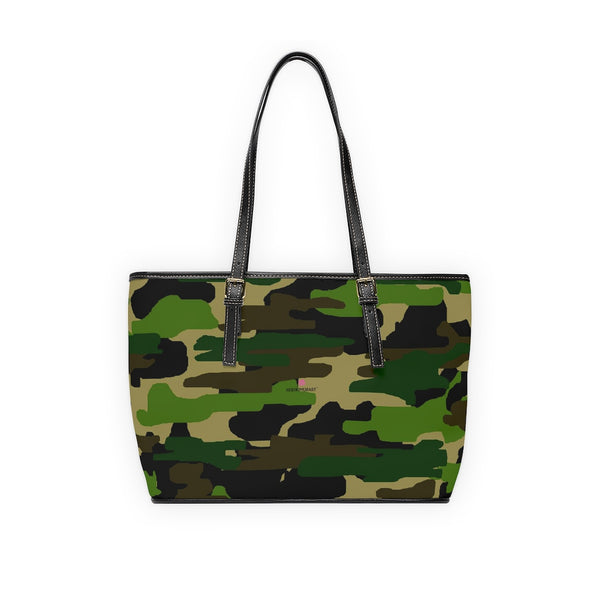 Green Camo Tote Bag, PU Leather Shoulder Hand Work Bag