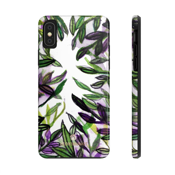 White Purple Tropical Leaf Phone Case, Floral Print Flower Case Mate Tough Phone Cases-Made in USA - Heidikimurart Limited 