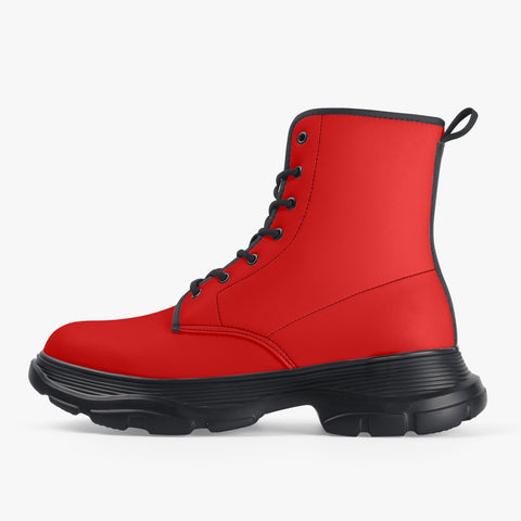 Red Unisex Winter Boots, Best Casual Leather Chunky Boots