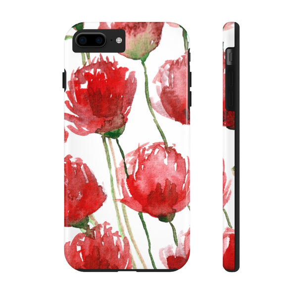 Red Poppy Floral iPhone Case, Flower Print Best Phone Case, Designer Case Mate Tough Phone Cases For iPhones or Samsung Galaxy Devices -Made in USA