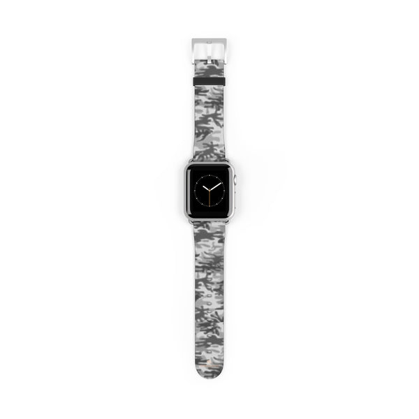 Light Grey Classic Camo Print 38mm/42mm Watch Band For Apple Watch- Made in USA-Watch Band-38 mm-Silver Matte-Heidi Kimura Art LLC