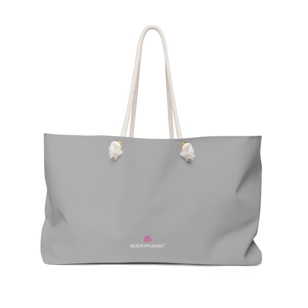 Light Grey Color Weekender Bag, Solid Grey Color Simple Modern Essential Best Oversized Designer 24"x13" Large Casual Weekender Bag - Made in USA