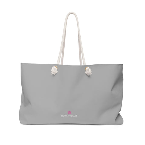 Light Grey Color Weekender Bag, Solid Grey Color Simple Modern Essential Best Oversized Designer 24"x13" Large Casual Weekender Bag - Made in USA