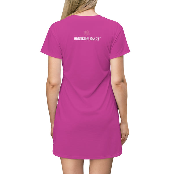 Solid Hot Pink T-Shirt Dress, Solid Hot Pink Color Oversized Best Modern Minimalist Print Crewneck Women's Long T-Shirt Dress For Women - Made in USA (US Size: XS-2XL)
