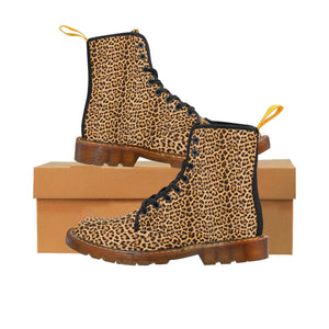 Brown Leopard Women's Canvas Boots, Best Leopard Animal Print Winter Boots For Ladies-Shoes-Printify-Brown-US 9-Heidi Kimura Art LLC Brown Leopard Women's Canvas Boots, Best Leopard Animal Print Casual Fashion Gifts, Leopard Shoes For Animal Big Cat Lovers, Combat Boots, Designer Women's Winter Lace-up Toe Cap Hiking Boots Shoes For Women (US Size 6.5-11)