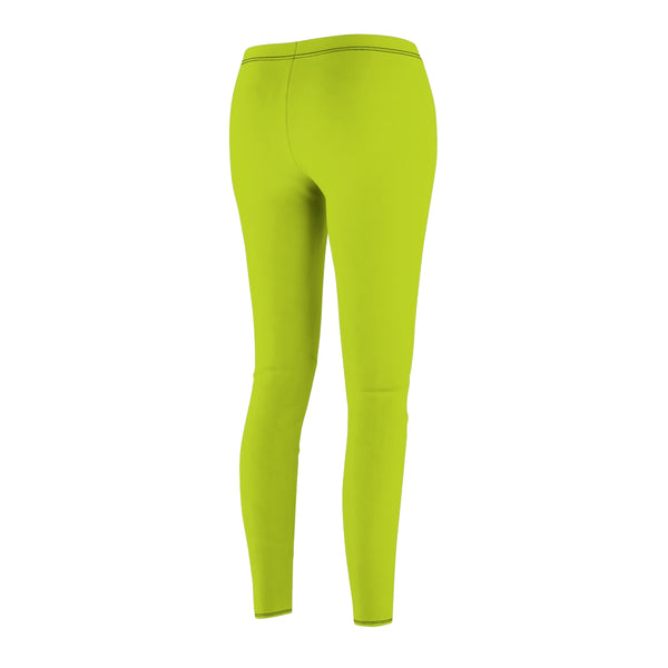 Lime Green Solid Color Women's Casual Leggings Fashion Tights- Made in USA-Casual Leggings-Heidi Kimura Art LLC