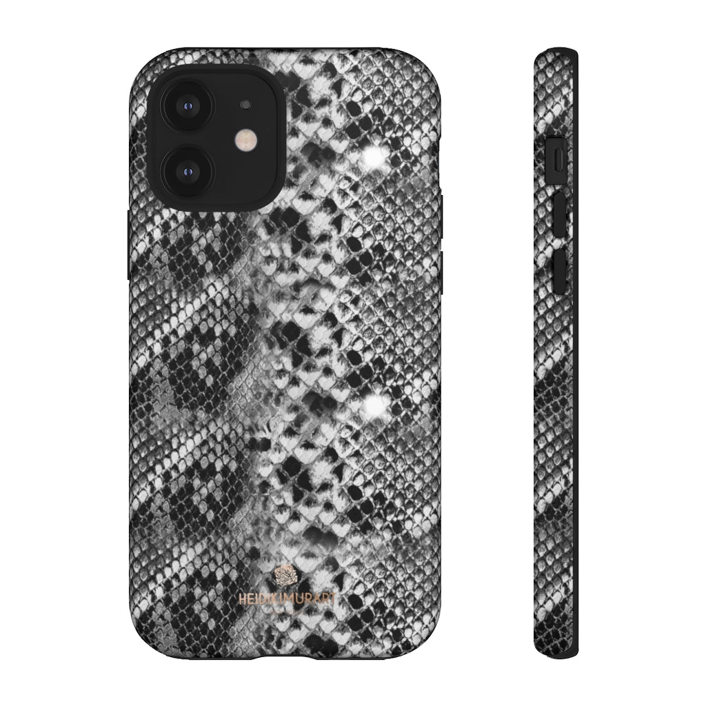 Black Snakeskin Print Tough Cases, Designer Phone Case-Made in USA-Phone Case-Printify-iPhone 12-Glossy-Heidi Kimura Art LLC