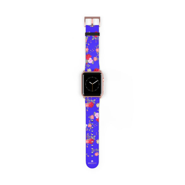 Purple Red Floral Rose Print 38mm/42mm Watch Band For Apple Watch- Made in USA-Watch Band-42 mm-Rose Gold Matte-Heidi Kimura Art LLC