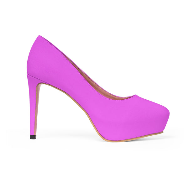 Hot Pink Solid Color Print Luxury Premium Women's Platform Heels (US Size: 5-11)-4 inch Heels-Heidi Kimura Art LLC