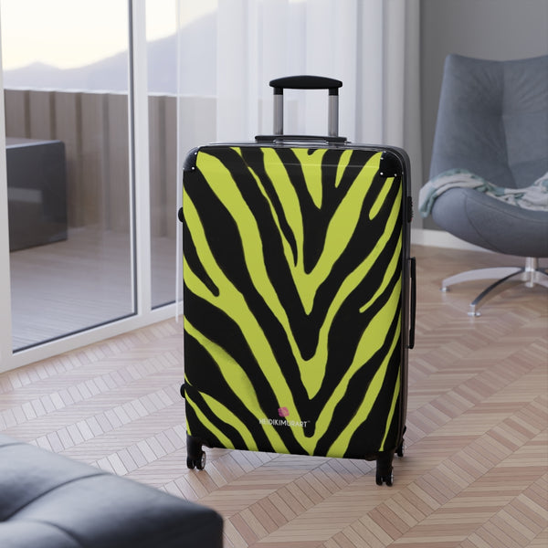 Yellow Zebra Print Suitcases, Animal Print Designer Suitcase Luggage (Small, Medium, Large) Unique Cute Spacious Versatile and Lightweight Carry-On or Checked In Suitcase, Best Personal Superior Designer Adult's Travel Bag Custom Luggage - Gift For Him or Her - Made in USA/ UK