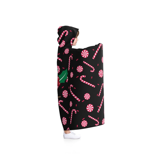 Black Christmas Themed Party Sugar Cane 50"x40", 80"x56" Party Hooded Blanket-Hooded Blanket-Heidi Kimura Art LLC