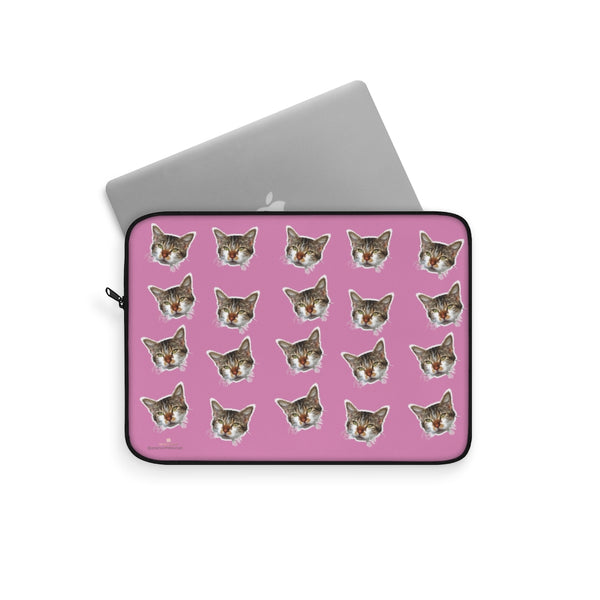 Pink Peanut Meow Cat Calico Print 12",13",15" Computer Bag Laptop Sleeve- Made in USA-Laptop Sleeve-Heidi Kimura Art LLC