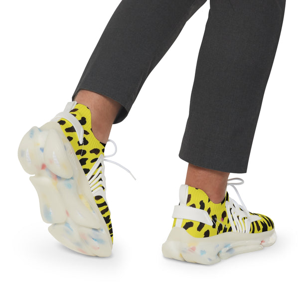 Yellow Cheetah Print Men's Shoes, Best Comfy Men's Mesh Sports Sneakers Shoes (US Size: 5-12)