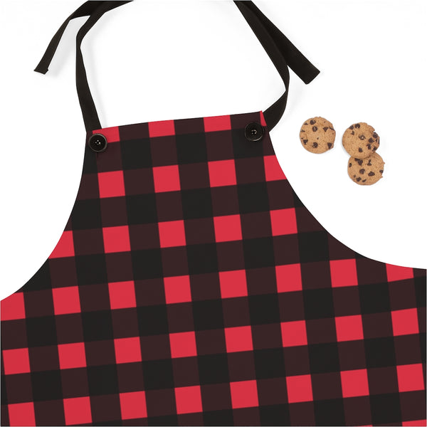 Buffalo Red Print Apron, Unisex Plaid Kitchen Apron For Cooking Baking Crafting-Printed in USA-Accessories-Printify-One Size-Heidi Kimura Art LLC