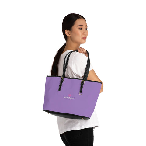 Pastel Purple Zipped Tote Bag, Solid Purple Color Modern Essential Designer PU Leather Shoulder Large Spacious Durable Hand Work Bag 17"x11"/ 16"x10" With Gold-Color Zippers & Buckles & Mobile Phone Slots & Inner Pockets, All Day Large Tote Luxury Best Sleek and Sophisticated Cute Work Shoulder Bag For Women With Outside And Inner Zippers
