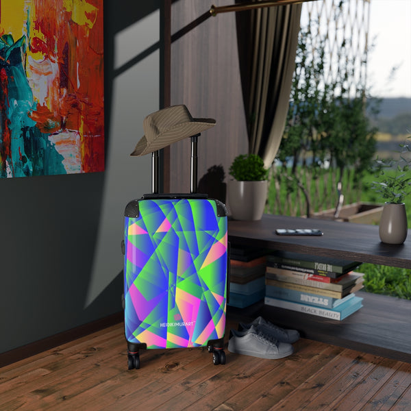 Blue Diamond Print Cabin Suitcase, Abstract Colorful Small Carry On Luggage For Men or Women