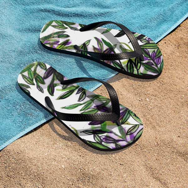 Green Tropical Leaves Print Unisex Designer Flip-Flops - Made in USA (Size: S, M, L)-Flip-Flops-Heidi Kimura Art LLC