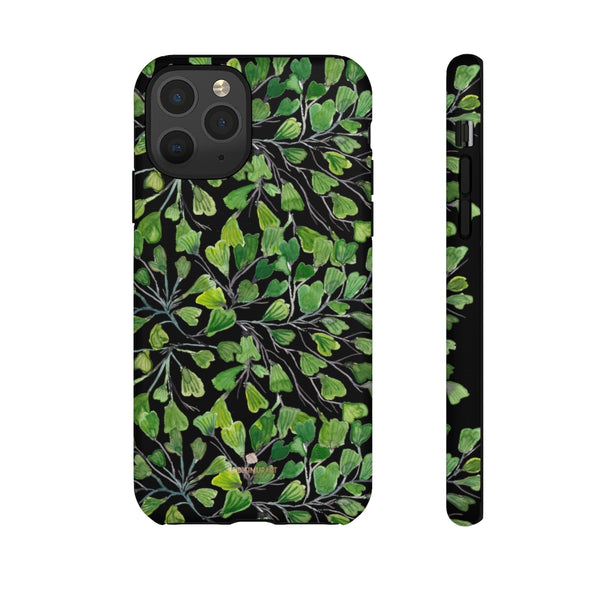 Green Maidenhair Fern Tough Cases, Black Leaf Print Phone Case-Made in USA-Phone Case-Printify-iPhone 11 Pro-Matte-Heidi Kimura Art LLC
