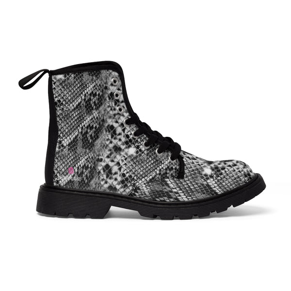 Grey Snake Print Women's Boots, Snake Print Designer Best Winter Boots For Women (US Size 6.5-11)