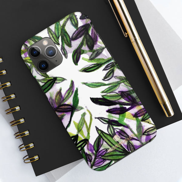 White Purple Tropical Leaf Phone Case, Floral Print Flower Case Mate Tough Phone Cases-Made in USA - Heidikimurart Limited 