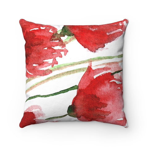 Red Poppy Floral Flower Pattern Spun Polyester Square Pillow Case - Made in USA-Pillow Case Only-14x14-Heidi Kimura Art LLC