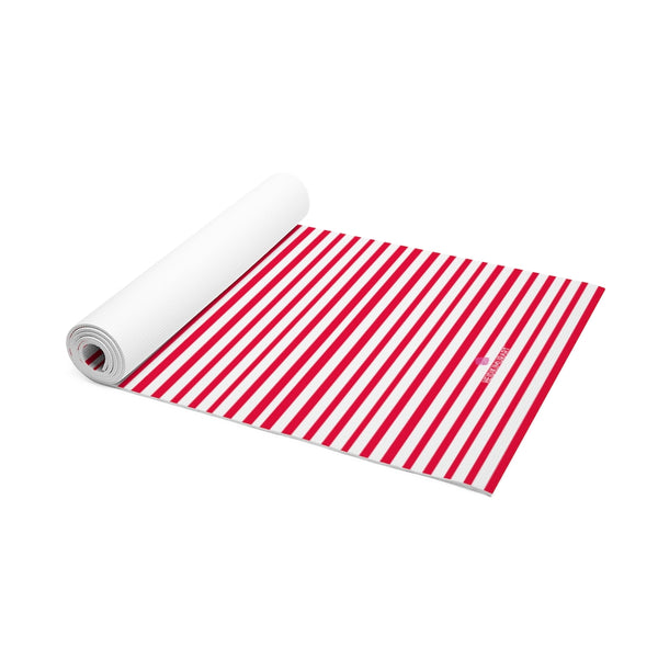 Red Stripes Foam Yoga Mat,  Vertical Stripes Red and White Stylish Lightweight 0.25" thick Best Designer Gym or Exercise Sports Athletic Yoga Mat Workout Equipment - Printed in USA (Size: 24″x72")