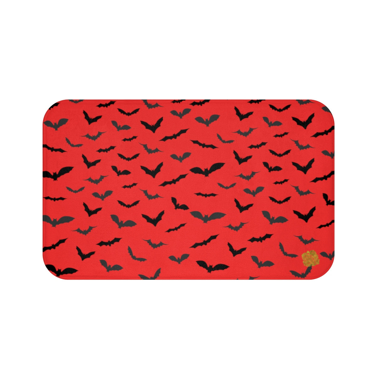 Red Black Flying Bats Designer Halloween Bath Mat-Made in USA-Bath Mat-Large 34x21-Heidi Kimura Art LLC