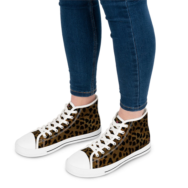 Brown Cheetah Print Ladies' High Tops, Best Women's High Top Sneakers