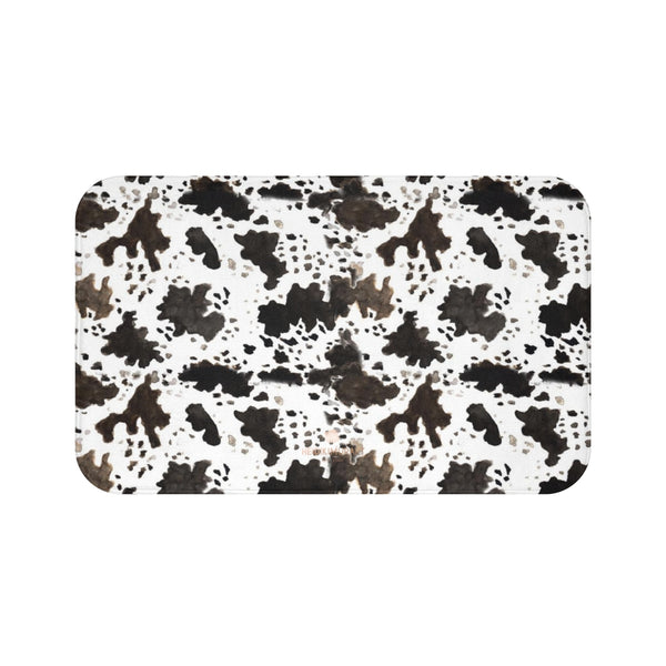 Cow Print White Brown Black Designer 100% Microfiber Anti-Slip Backing Bath Mat-Bath Mat-Large 34x21-Heidi Kimura Art LLC