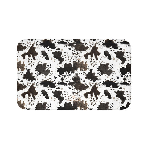 Cow Print White Brown Black Designer 100% Microfiber Anti-Slip Backing Bath Mat-Bath Mat-Large 34x21-Heidi Kimura Art LLC