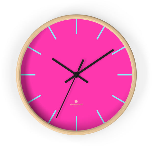 Candy Pink Solid Color Large Unique 10" Dia. Designer Modern Wall Clock- Made in USA-Wall Clock-10 in-Wooden-Black-Heidi Kimura Art LLC