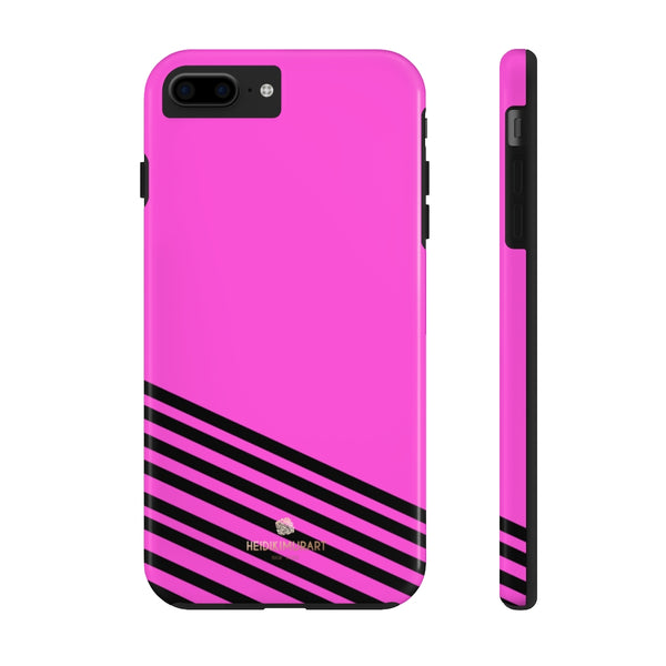 Pink Black Striped iPhone Case, Designer Case Mate Tough Samsung Galaxy Phone Cases-Phone Case-Printify-iPhone 7 Plus, iPhone 8 Plus Tough-Heidi Kimura Art LLC