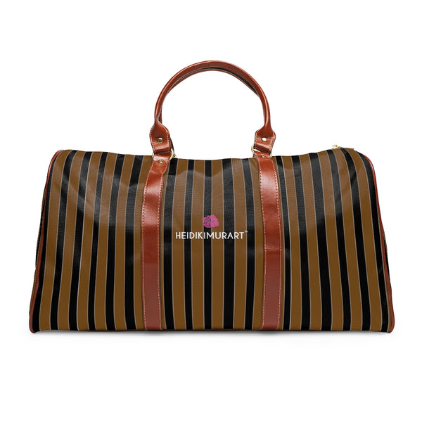 Brown Striped Waterproof Travel Bag