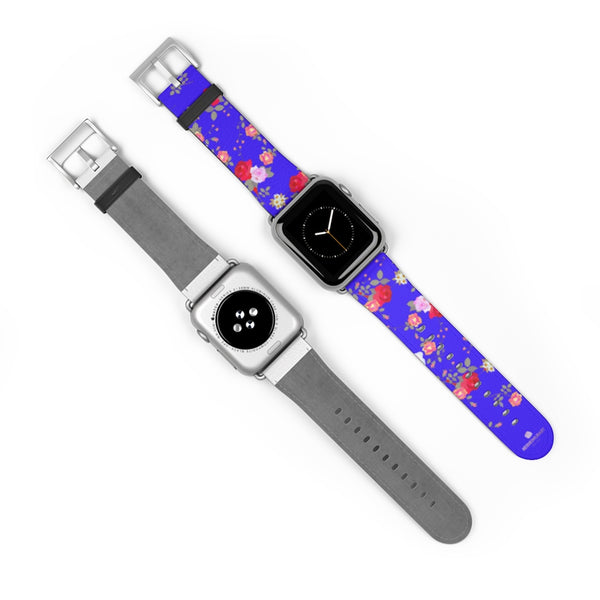 Purple Red Floral Rose Print 38mm/42mm Watch Band For Apple Watch- Made in USA-Watch Band-Heidi Kimura Art LLC
