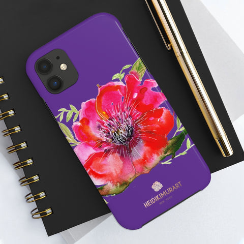 Purple Red Hibiscus Phone Case, Floral Print Flower Case Mate Tough Phone Cases-Made in USA - Heidikimurart Limited 