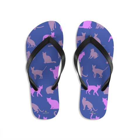 Purple Pink Cat Print Flip-Flops, Unisex Cat Sandals For Men & Women- Printed in USA-Flip-Flops-Small-Heidi Kimura Art LLC