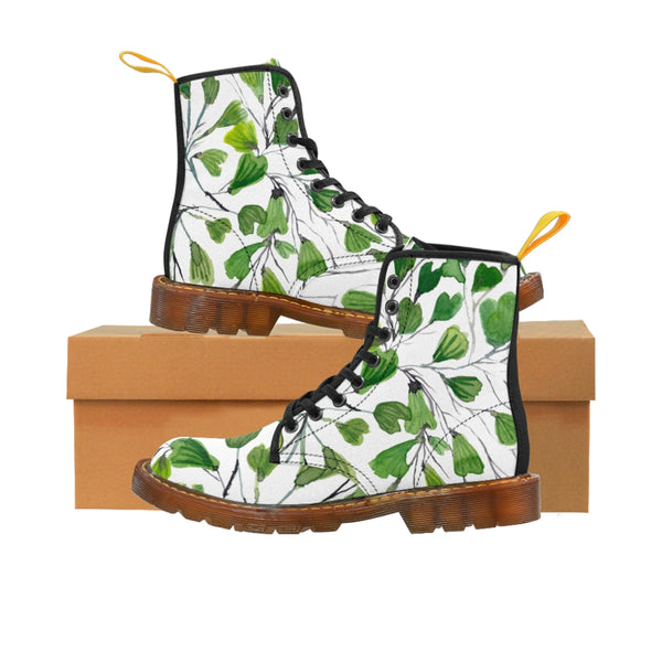 Green Maidenhair Women's Canvas Boots, Tropical Fern Print Winter Boots For Ladies-Shoes-Printify-Brown-US 8.5-Heidi Kimura Art LLC