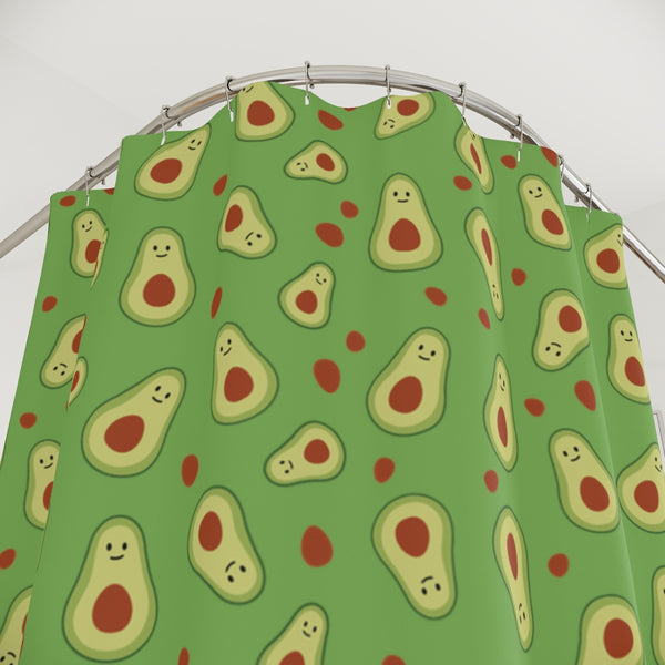 Green Avocado Polyester Shower Curtain, 71" × 74" Modern Kids or Adults Colorful Best Premium Quality American Style One-Sided Luxury Durable Stylish Unique Interior Bathroom Shower Curtains - Printed in USA