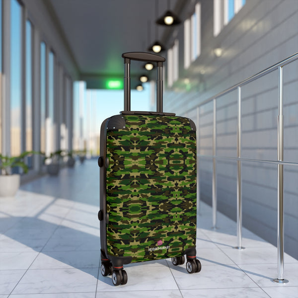 Green Camo Print Suitcases, Army Military Camouflaged Print Designer Suitcase Luggage (Small, Medium, Large)